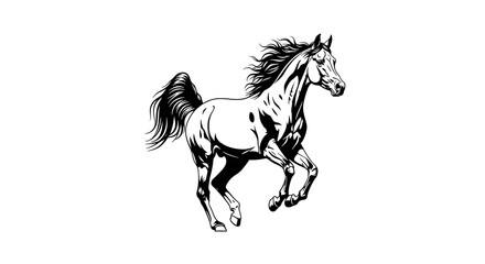 Fototapeta premium Black and White Horse Illustration Running.