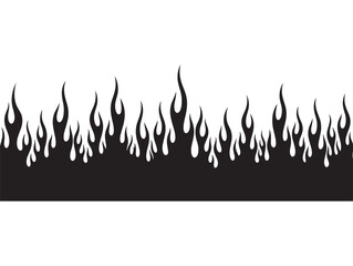 Black and white illustration of stylized flames forming a decorative border or background pattern