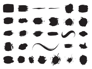 Collection of diverse black brush strokes and textures for artistic design and creative projects