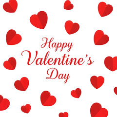 Happy Valentine's Day with red hearts on white background