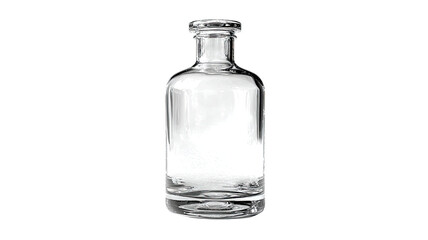 An empty clear glass vodka bottle isolated on a white background