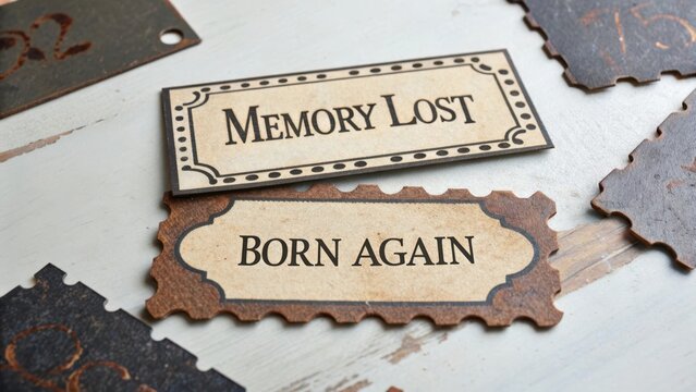 Torn Metal Labels Featuring 'Memory Lost' and 'Born Again'