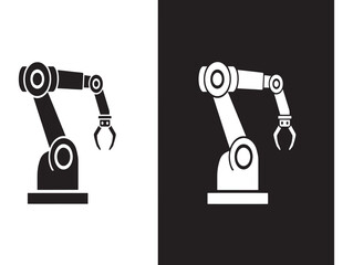 Two robotic arms in black and white illustration demonstrating automation and industrial technology concepts