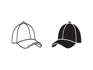 Two hand drawn baseball cap illustrations in black and white simple design for various graphic projects