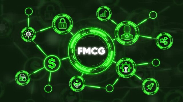 F M C G Business Network Concept with Green Neon and Symbols fmcg