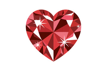 Red Heart Gemstone in Faceted Design with Sparkling Highlights in Digital Illustration for Valentines Day