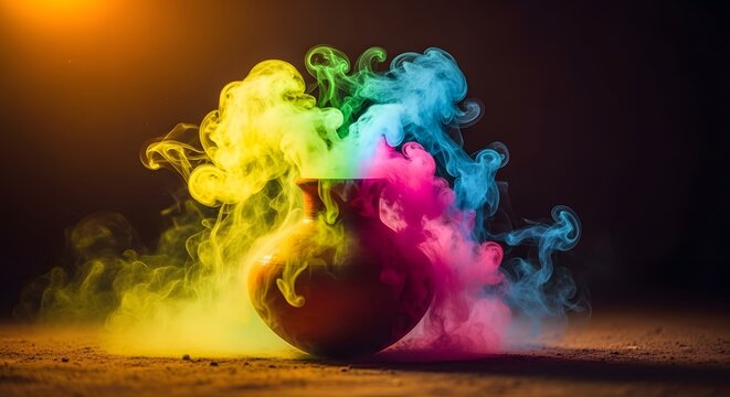 Vibrant holi celebration with colorful smoke and joyful spirit