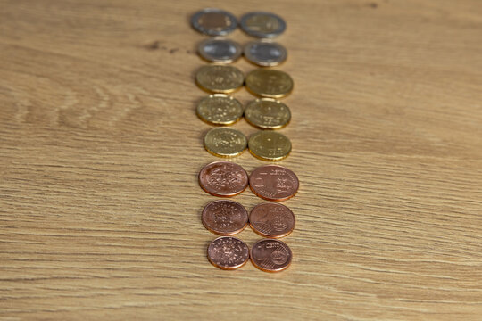 New collection of Bulgarian euro cent coin sets isolated on wooden background, Bulgaria in the European Union 2026.