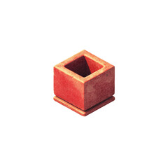Obraz premium Isometric render of a textured, red-hued, hollow cube atop a slightly larger base