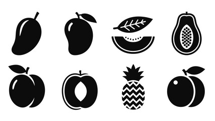 Obraz premium Silhouette icons of tropical fruits: mango, papaya, peach, pineapple