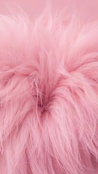 Vertical video: Shifting with frame changes, pink faux-fur tuft resettling on pink backdrop