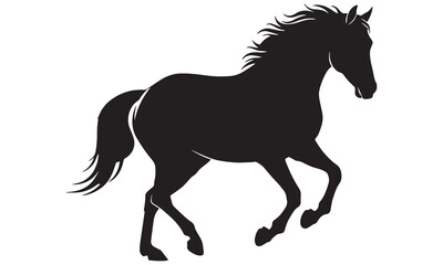 Obraz premium Silhouette of a majestic black horse running with its mane flowing in the wind.