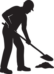 Street worker fixing road silhouette