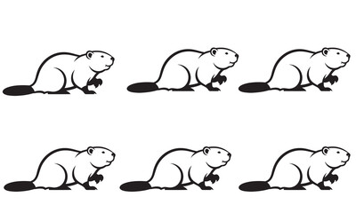 Six stylized black and white beaver silhouettes in a grid on white background
