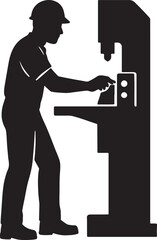 Factory worker operating machine silhouette,