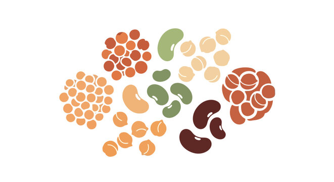 Vector graphic illustration of various nuts and beans for World Pulses Day, featuring peanuts, almonds, soya beans, and other healthy food pulses on a white background.