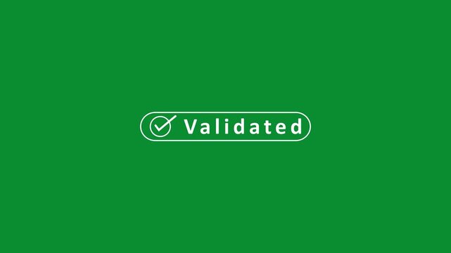 A minimalist with a bright green background, showcasing a white oval button with a white checkmark in a circle and the blurred word Validate" for a clear visual representation of validation