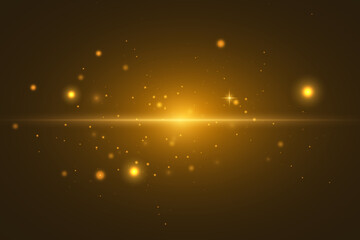 Golden Horizontal Light Flare with Sparkling Particles
