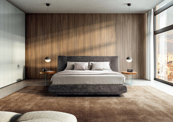 Modern luxury bedroom interior in minimal scandinavian style, 3d render © evgenij