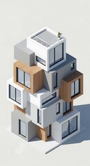 Naklejka premium Modern stacked cube shaped residential building.