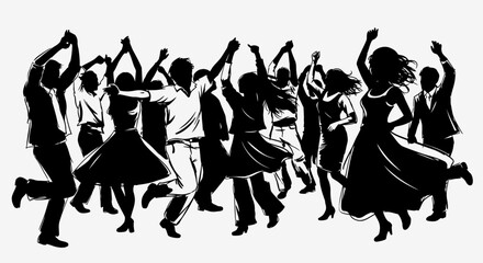 Jubilant group dancing in retro attire Vector