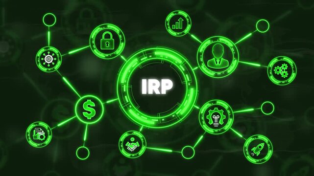 I R P Incident Response Planning Cybersecurity Network Concept with Green Neon and Connections
