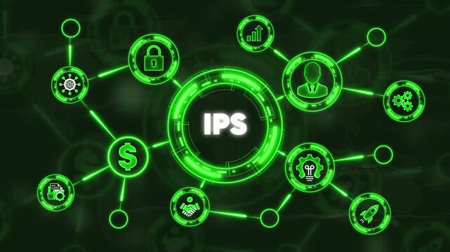 I P S Concept Network Security Technology Connected Green Neon Lights