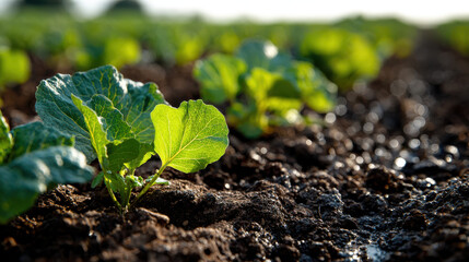 Young plant green leaf farmland soil agriculture crop seedling organic growth Young plant with green leaf farmland soil, agriculture crop seedling