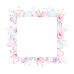 Floral Heart Frame: A charming square frame crafted with delicate watercolor hearts and flowers, creating a visually appealing design perfect for romantic events and celebrations.