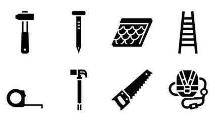 Fototapeta premium Essential tools and equipment for roofing projects in bold black silhouette style