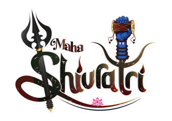 Maha Shivratri Text Design with Lord Shiva Trishul and Damru Vector Illustration