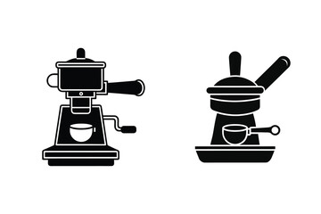 Portafilter Coffee Machine Icon set Silhouette Barista Equipment 