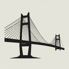 Fototapeta premium Black silhouette of suspension bridge.