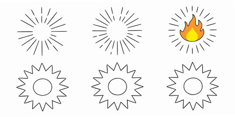 Illustrations of radiating light bursts and circular shapes in a simple style