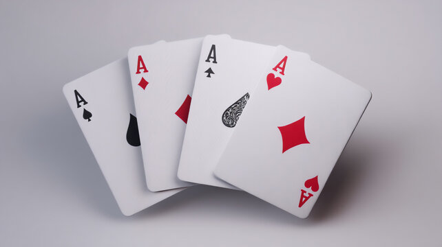 Four aces playing cards with spade, diamond, club and heart suits on a grey background, playing cards on a white background, four aces , ace of heartsx, royal flush poker cards, royal flush of spades,