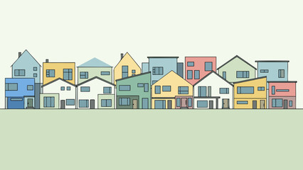 Colorful suburban neighborhood with modern houses in various styles