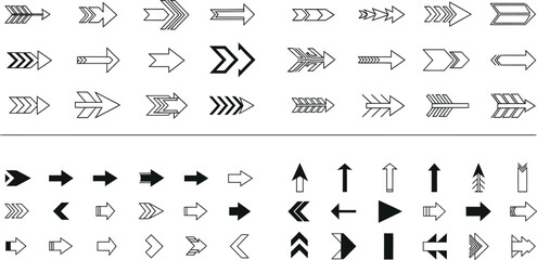 Collection of various black arrows and pointers icons on white background