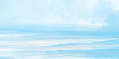 Beautiful blue sky with white clouds reflects on the calm sea ocean water under bright summer sunlight creating a peaceful nature landscape horizon