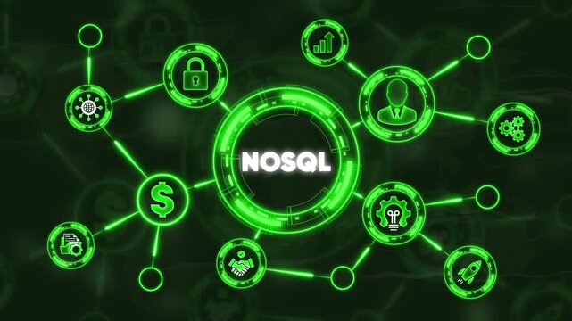 N O S Q L Database Concept with Glowing Green Network Connections and Representing Key NOSQL non-relational