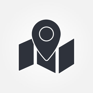 Outlined Map with Location Marker Icon Thin Line Symbol for GPS and Direction Use
