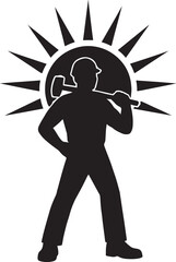 Strong worker against sunrise silhouette 