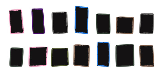 Set of colorful hand-drawn rectangular frames with black centers on white background, ideal for labels, tags, and creative design projects.