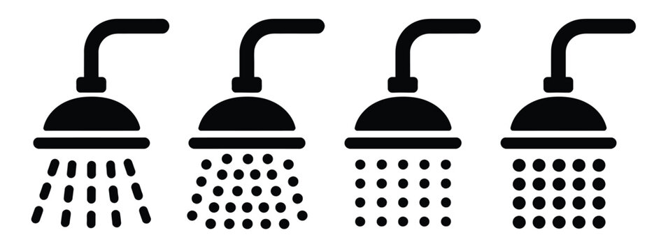 Toilet and shower vector icon set with bathroom symbols
