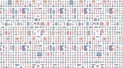 Repeating pattern of colorful icons for technology and lifestyle on white vector illustration