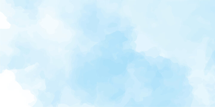 Abstract blue watercolor sky with soft white clouds and bright sunlight creating a calm and airy background
