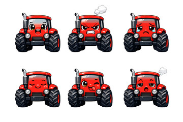 Naklejka premium Emotional tractor icon set. Featuring happy, sad, angry, surprised, and more expressions.