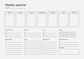 Black and White Minimalist  Simple Weekly Planner A4 Document Landscape  - 1