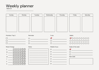 Black and White Minimalist  Simple Weekly Planner A4 Document Landscape  - 1