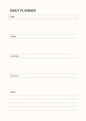 Cream and Black Modern Minimalist Simple Daily Planner Page Document - 1