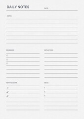 Grey Simple Linear Daily Notes Page Printable Document - 1